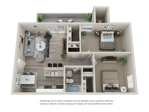 Floor plan for 2 beds, 1 bath, 840 sqft